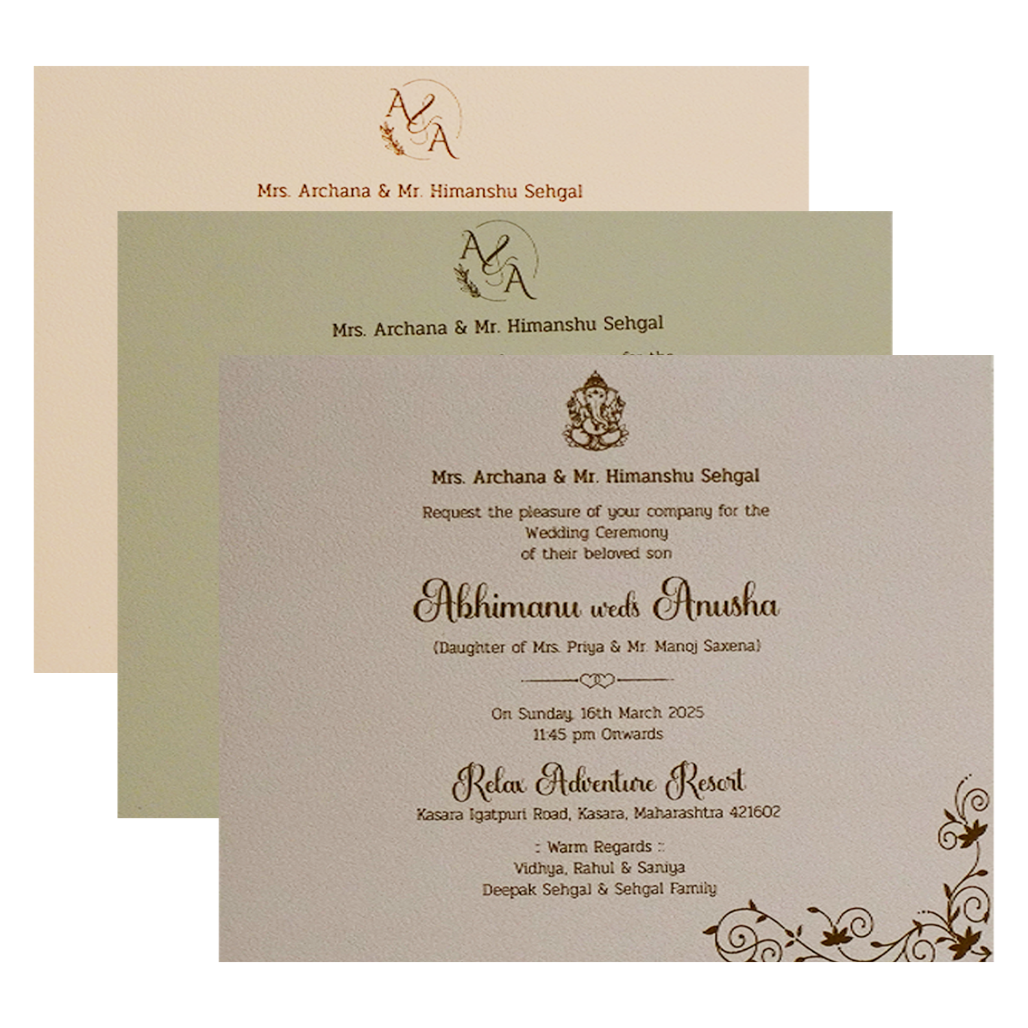 Cream Pink Floral Wedding Card-KSI12110