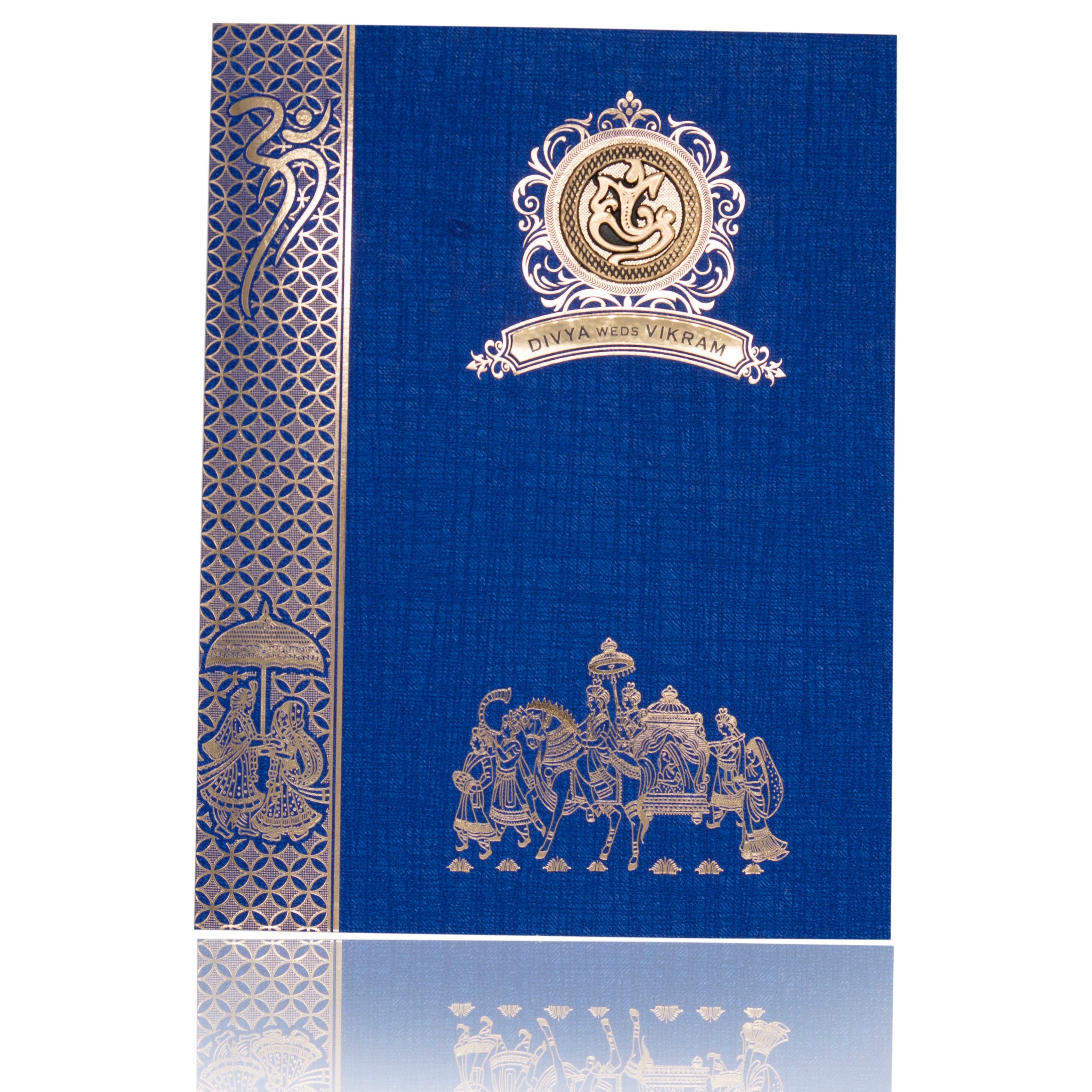 Blue Jumbo Metallic Baraat Print And Varmala Design-KNK50281