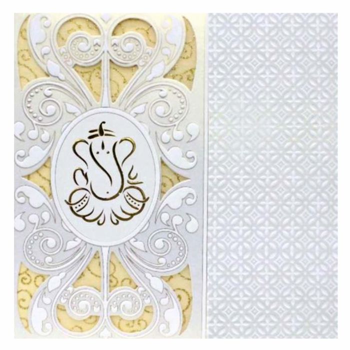 Fluoroscent Gold Colour With Ganesha Wedding Card - KNK30641-King of Cards