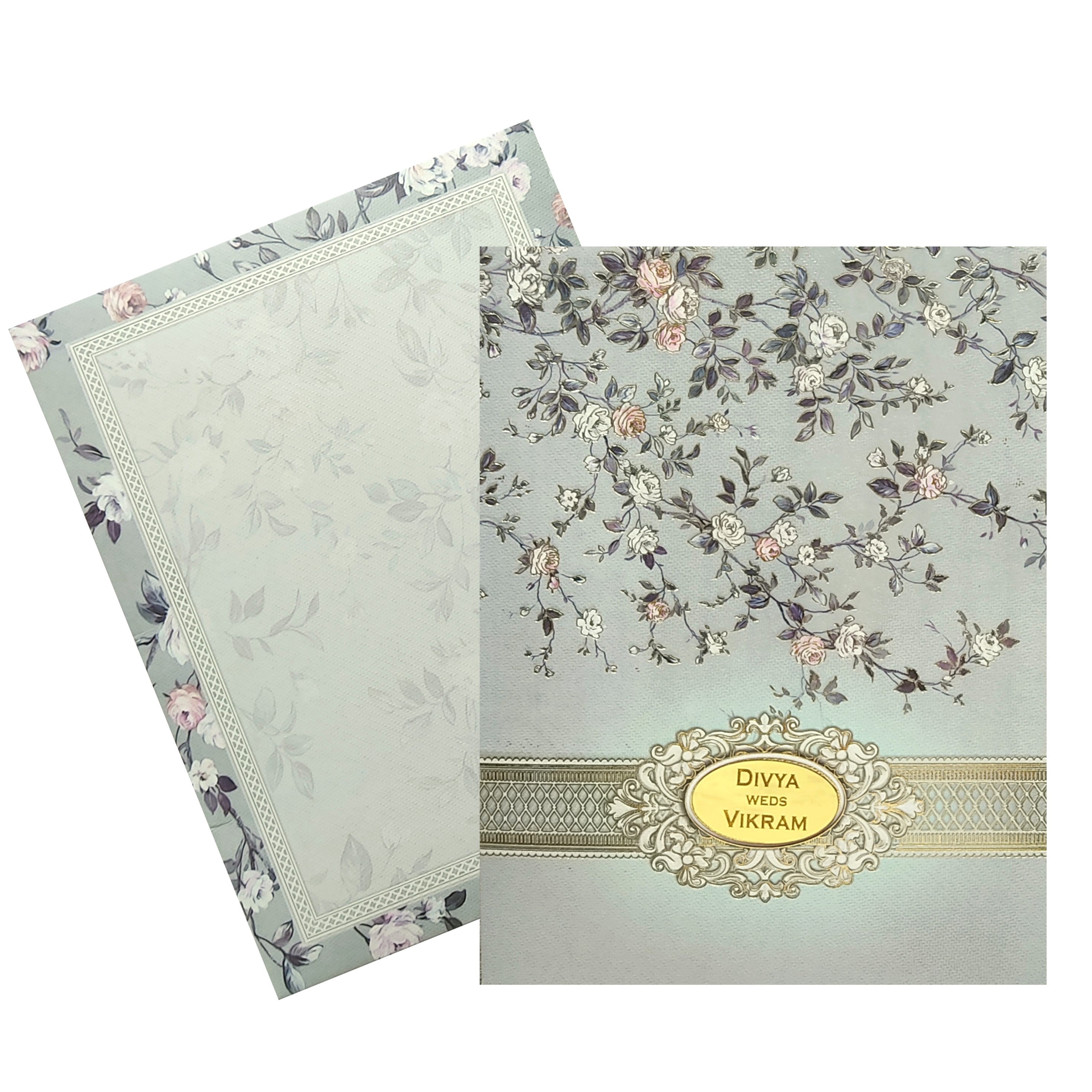 Grey Floral Nameplate Invitation Card-KNKN6305