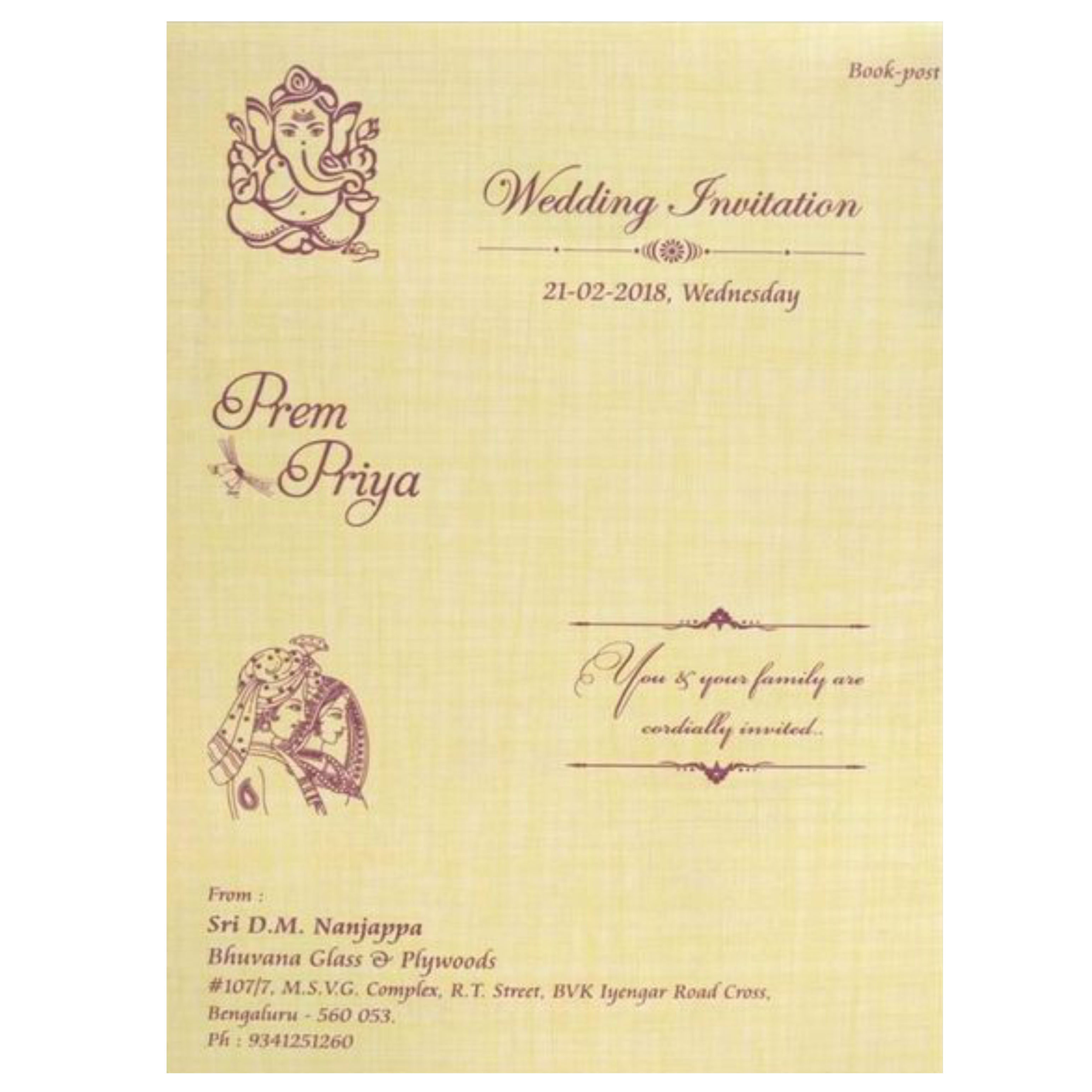 Blue Floral Border Gold Foil Invitation Card-Kncm803b