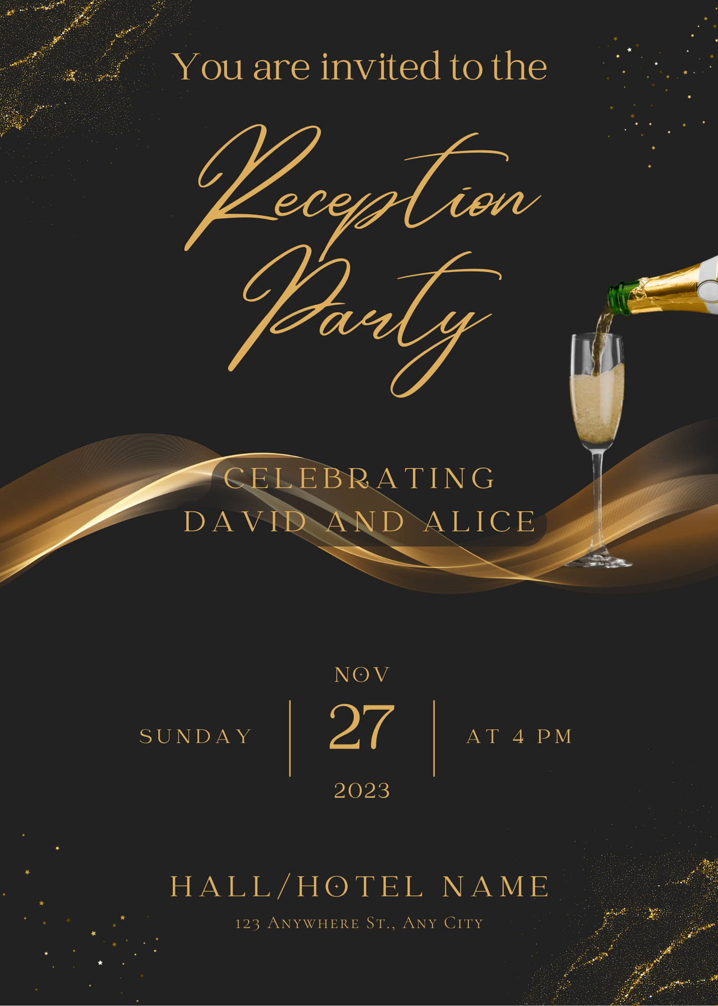 Golden Bliss Reception Party Invitation-AARPI003