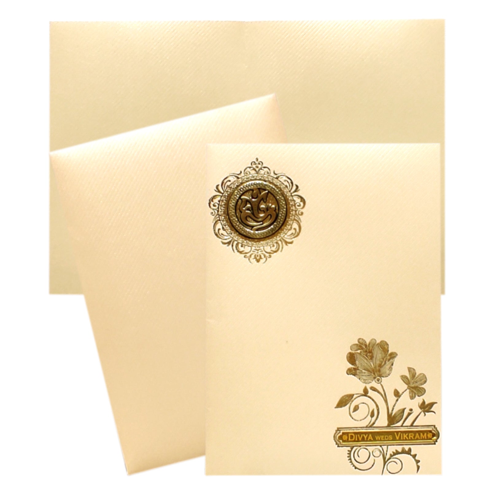Peach Gold Floral Invitation Card-KNKTP030