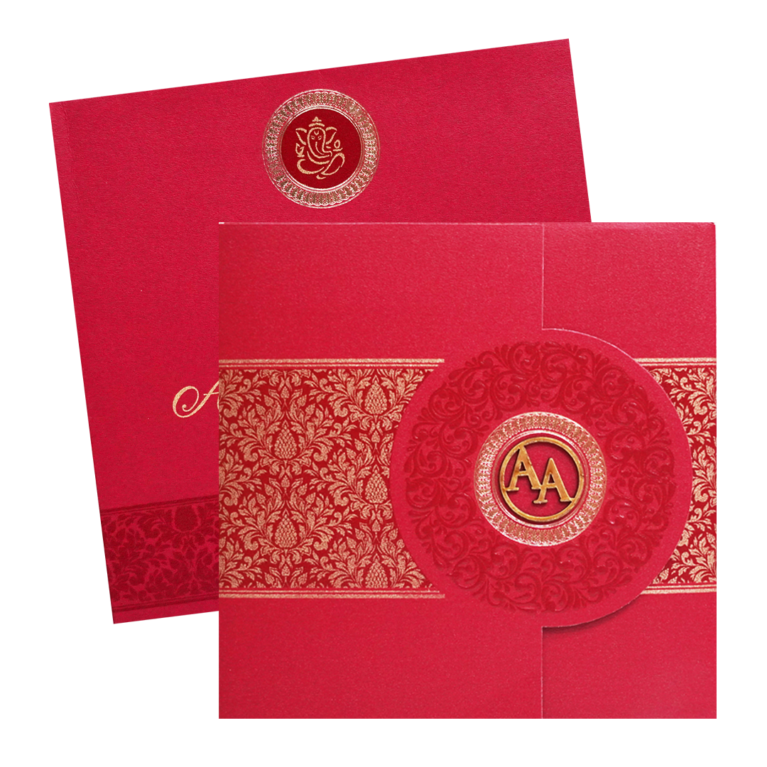 Red Floral Door Box Wedding Card-KPR05350