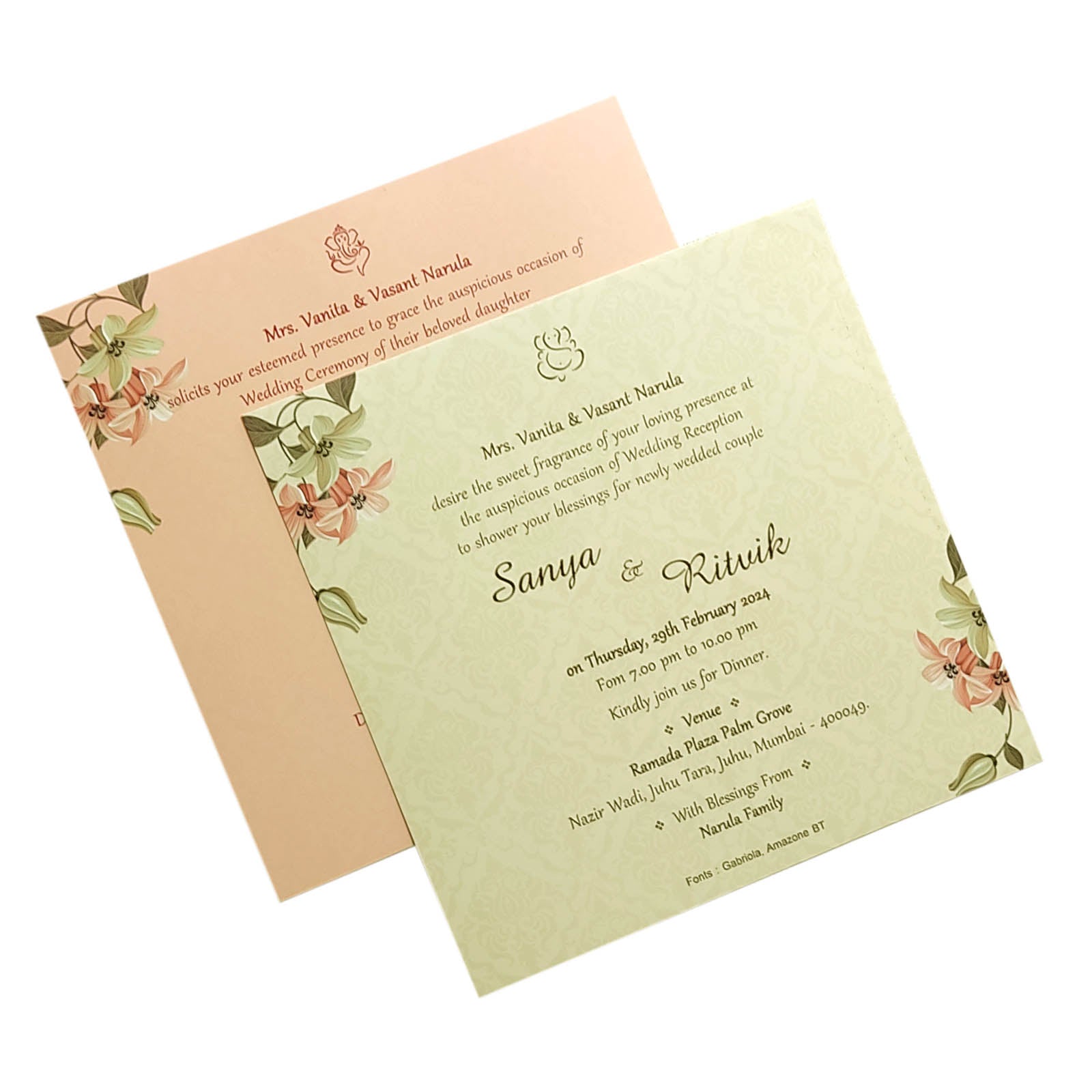Cream Floral Wedding Card-King of Cards