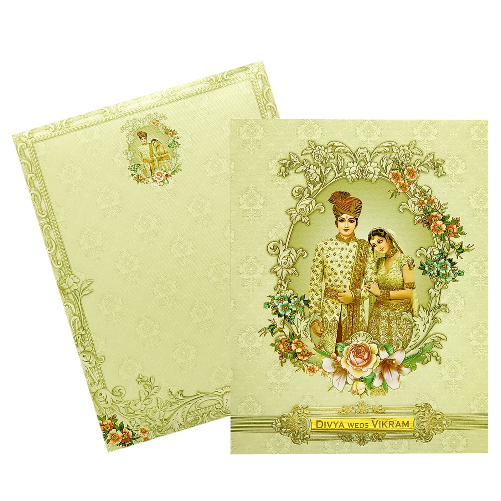 Green Bride Groom Invitation Card-KNKN6308