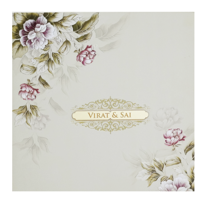 Beige Padded Floral Wedding Invitation Card-King of Cards