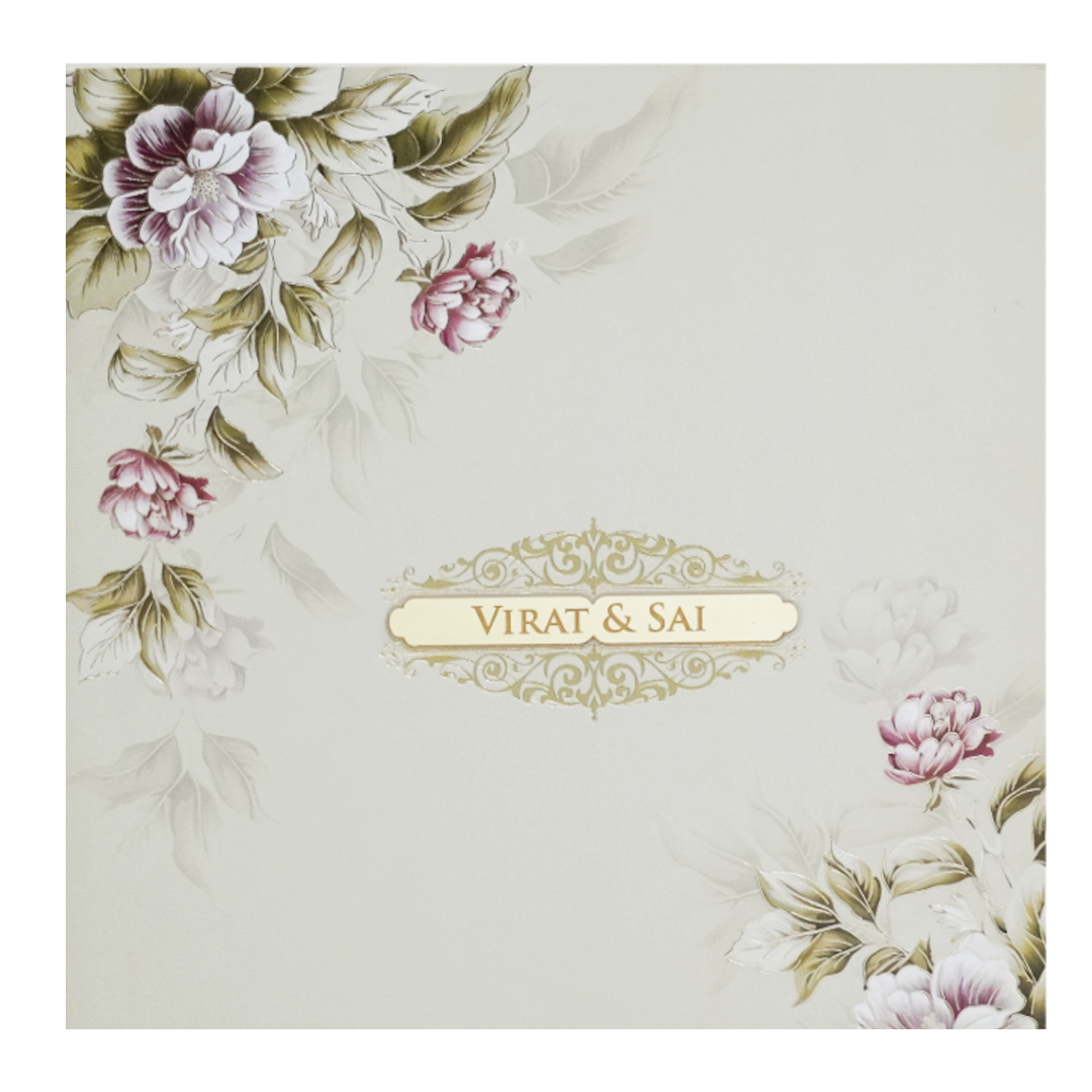 Beige Padded Floral Wedding Invitation Card-KPR23340