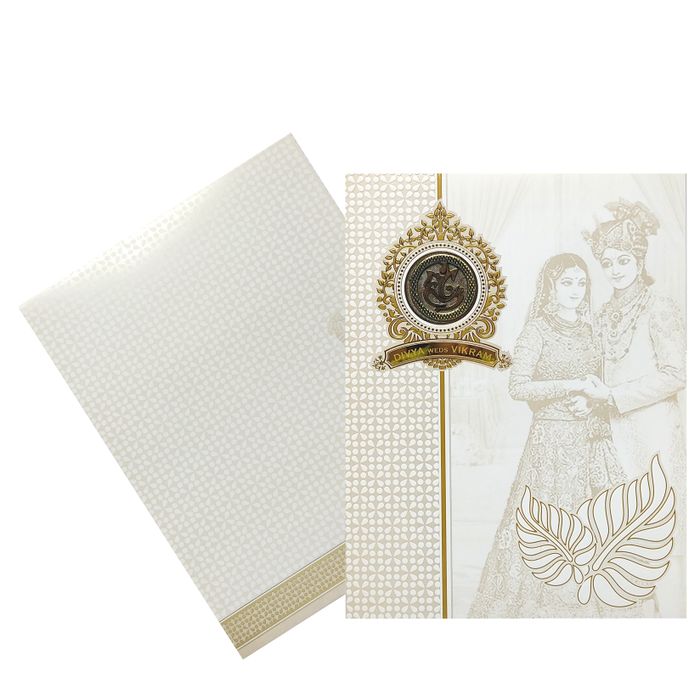 White Hindu Bride And Groom Wedding Card-KNK4102W-King of Cards