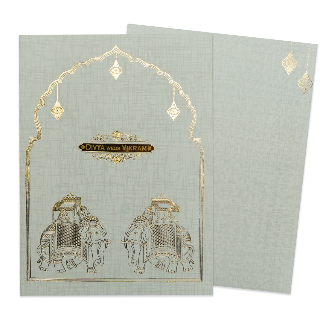 Grey Royal Elephant Wedding Card-KNK7083G