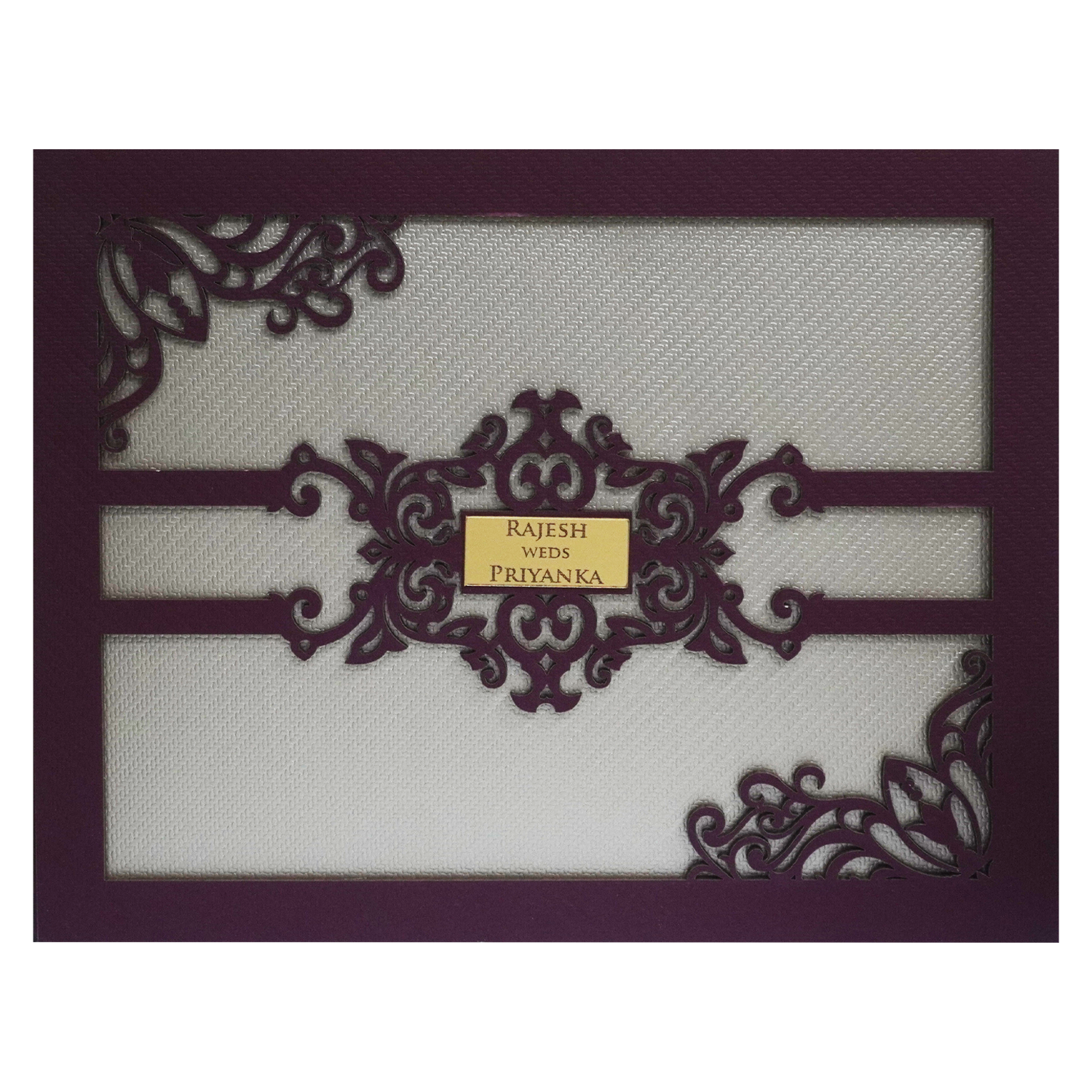 Metallic Pink Floral MDF Invitation Card-KSI11580