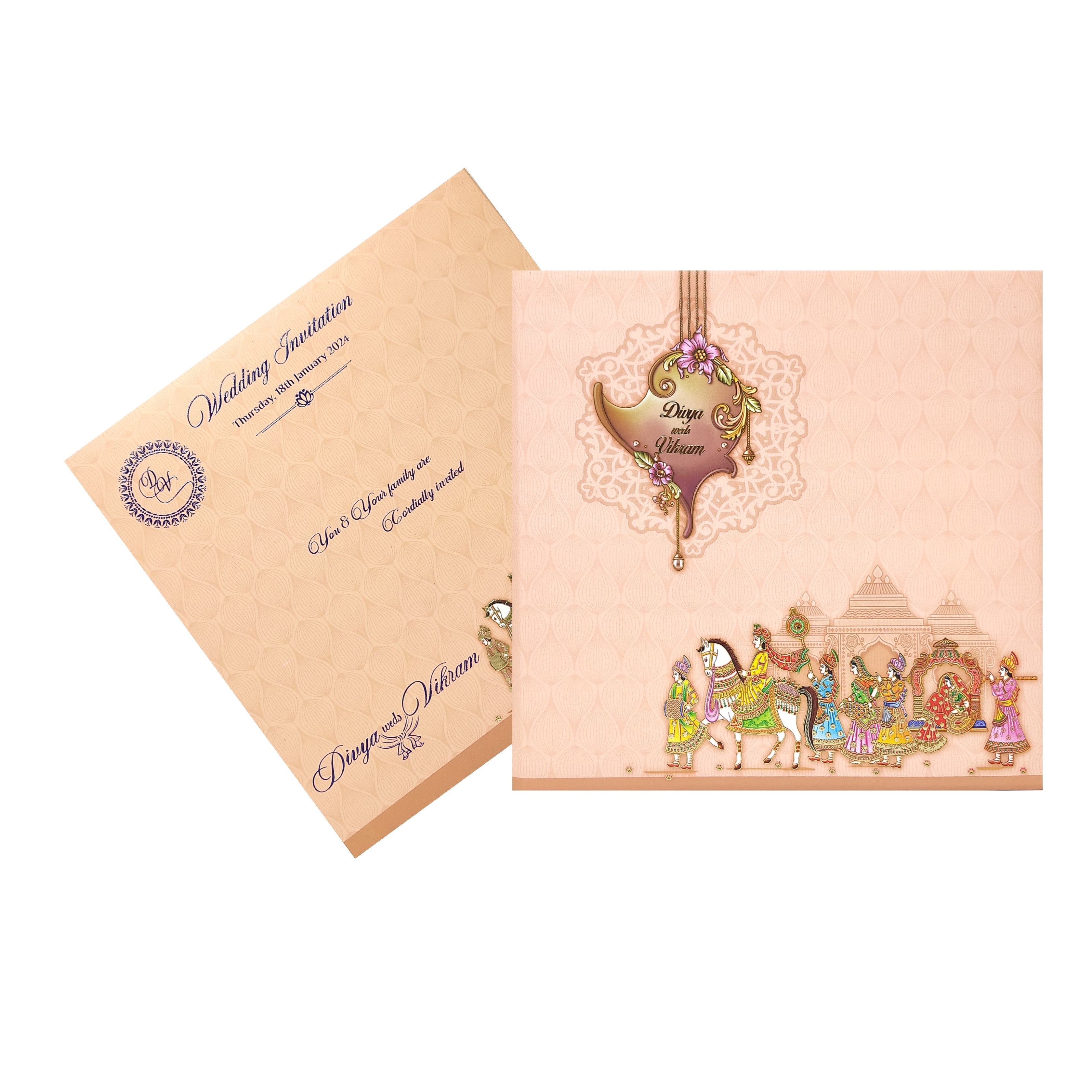 Beige Premium Dohli Invitation Card-KNPO04ZO