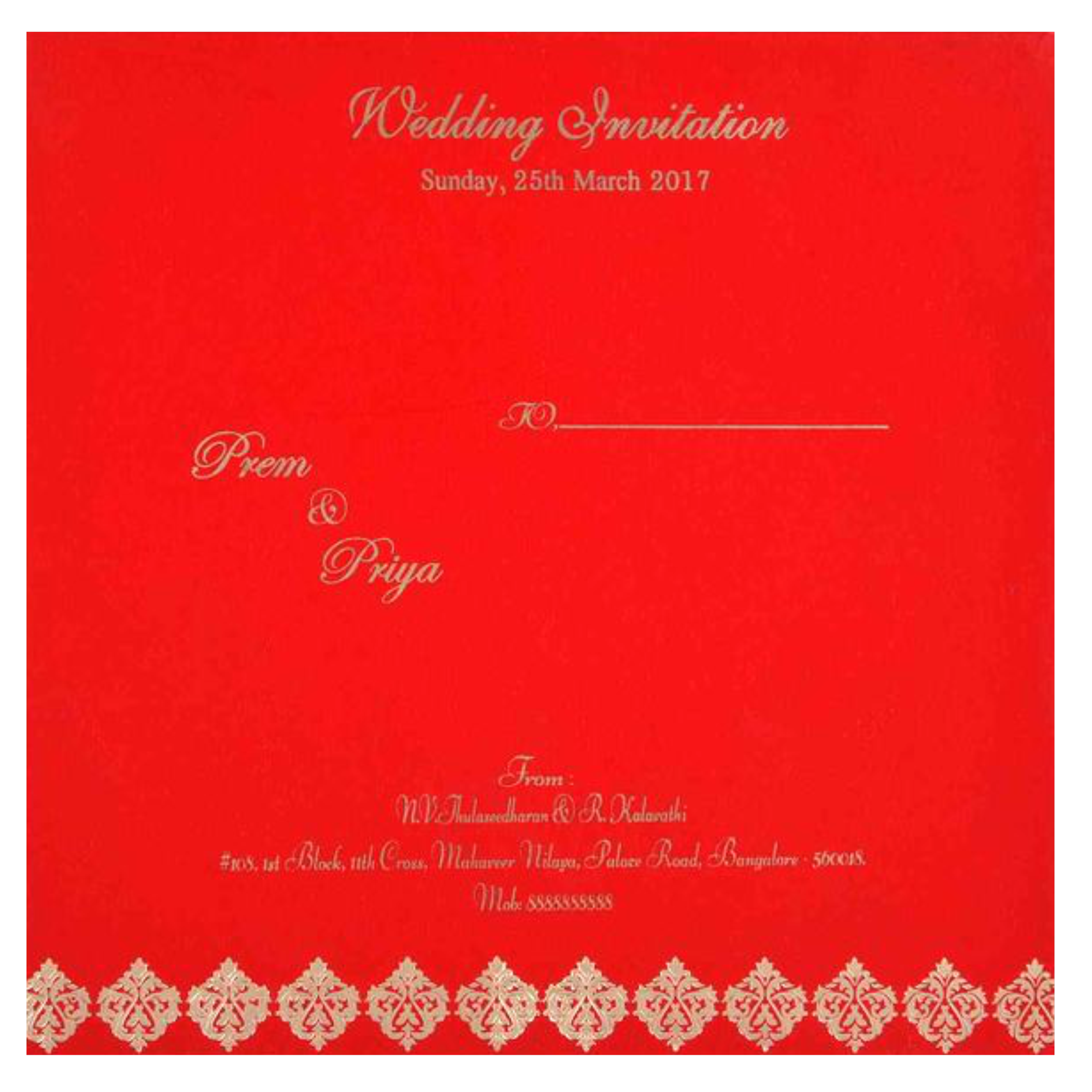 Dazzling Red Shading With Floral Theme Wedding Card - KNK3277