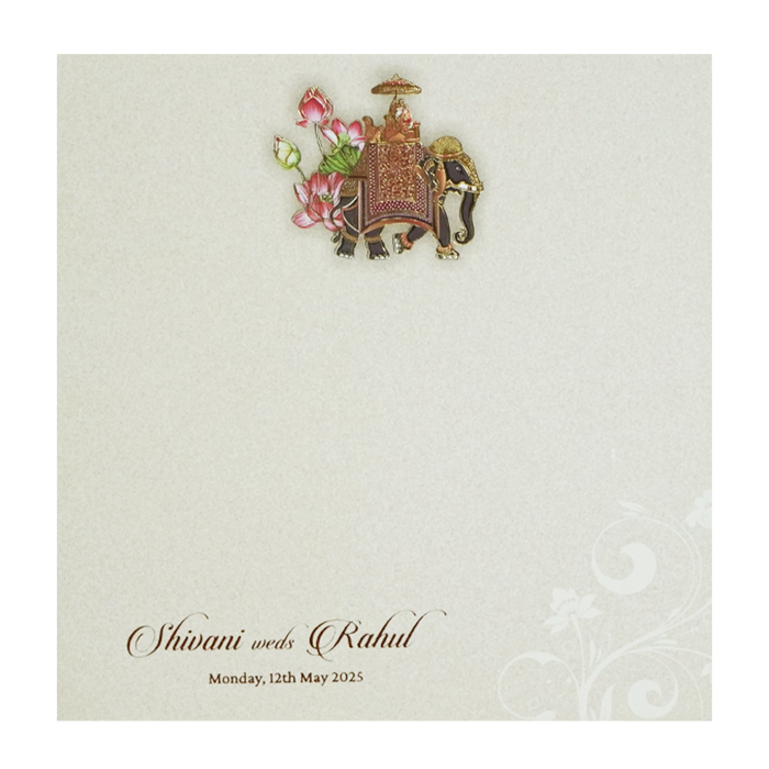 Cream Elephant Padded Wedding Invitation Design-King of Cards
