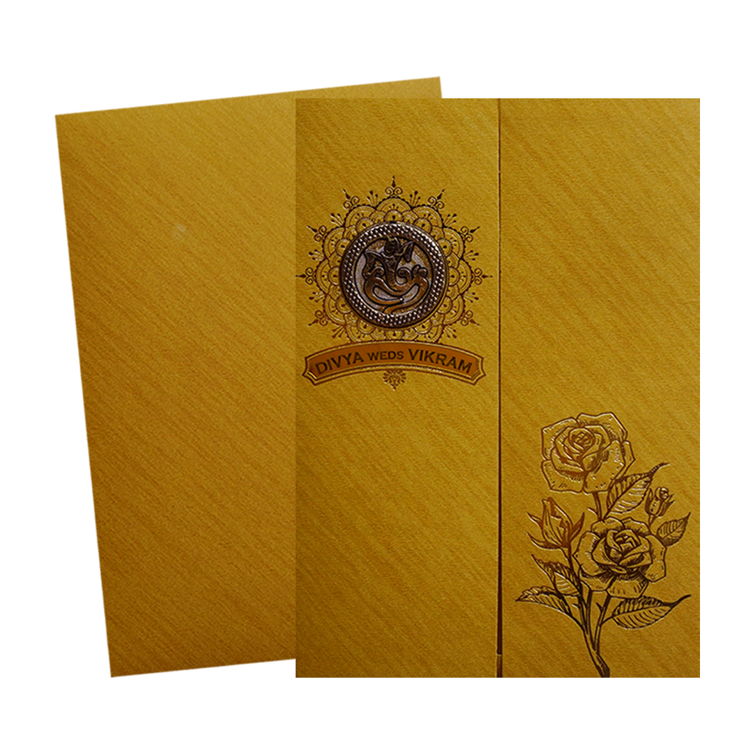 Metallic Gold Ganesha Wedding Card-KNCM038G