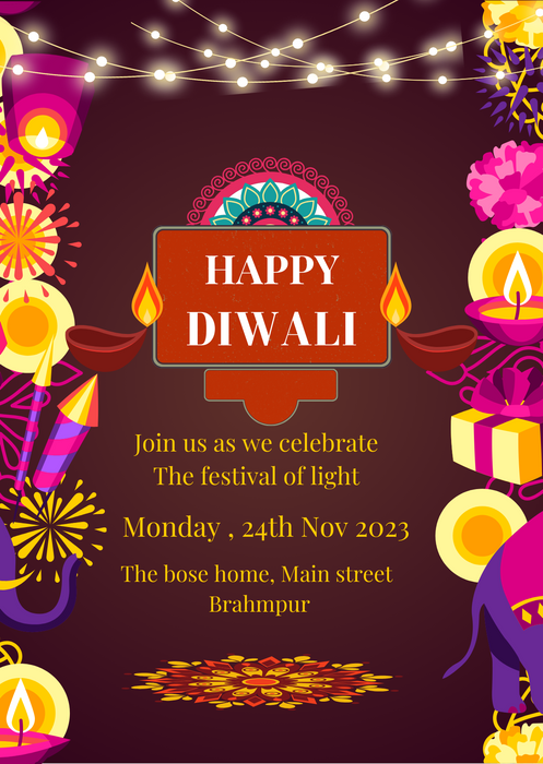 Magenta Firecrackers Diwali Invitation-King of Cards