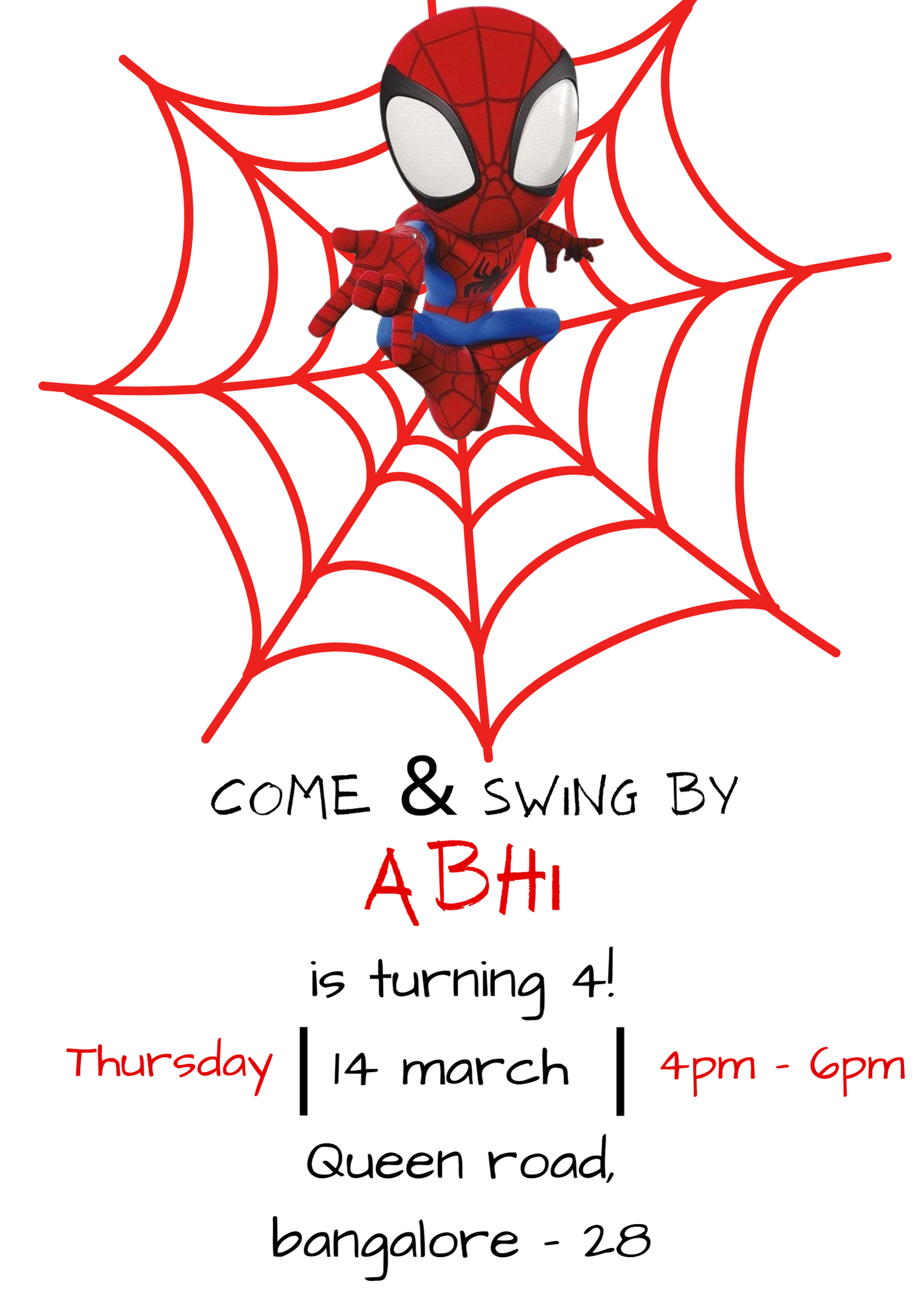 White Spider Man Kids Birthday Invitation-King of Cards