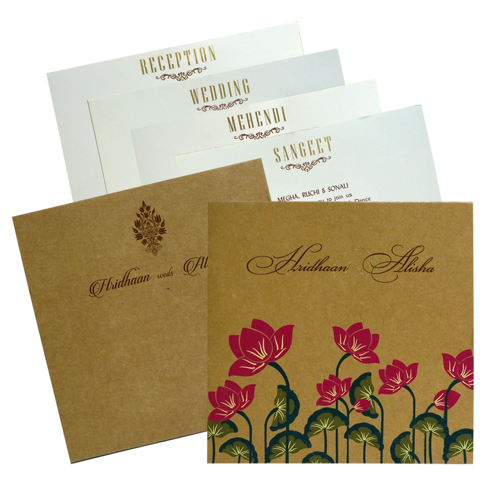 Khaki Brown Lotus Box Wedding Card-King of Cards