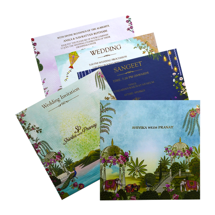 Soft Blue Padded Wedding Card-King of Cards