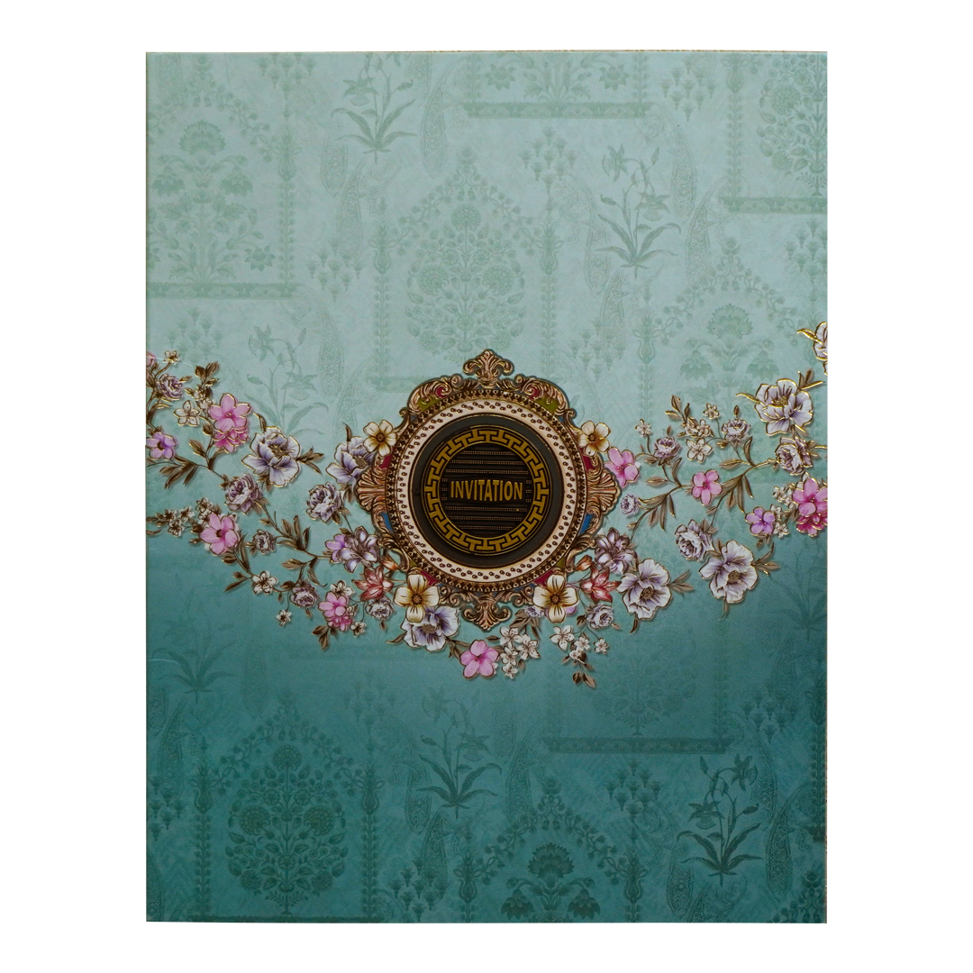 Blue Floral Box Invitation Card-KRC30540