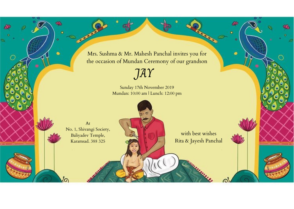 Blue Traditional Mundan Ceremony Invitation-King of Cards