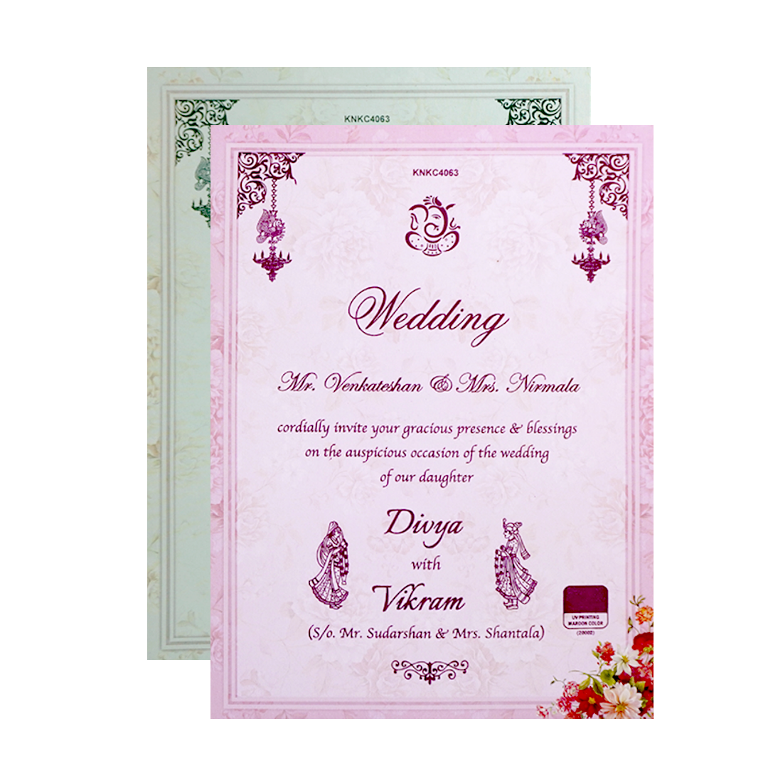 Pink Cream Floral Nameplate Invitation Card-KNKC4063