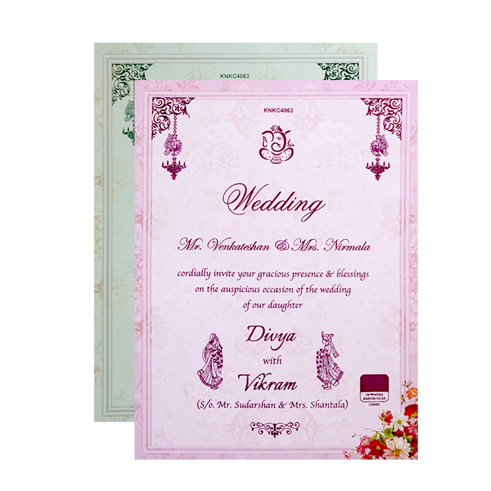 Pink Cream Floral Nameplate Invitation Card-King of Cards