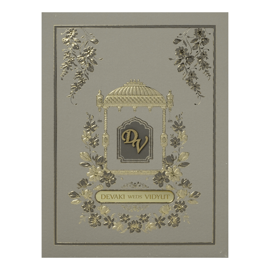 Gazebo Floral Gold Padded Wedding Card-KSSC2240