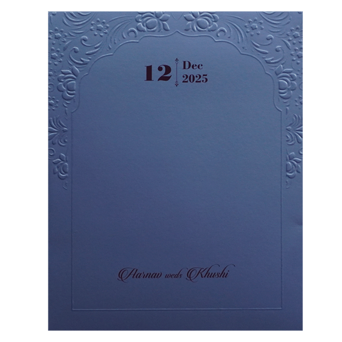 Blue Embossed Floral Wedding Card-King of Cards