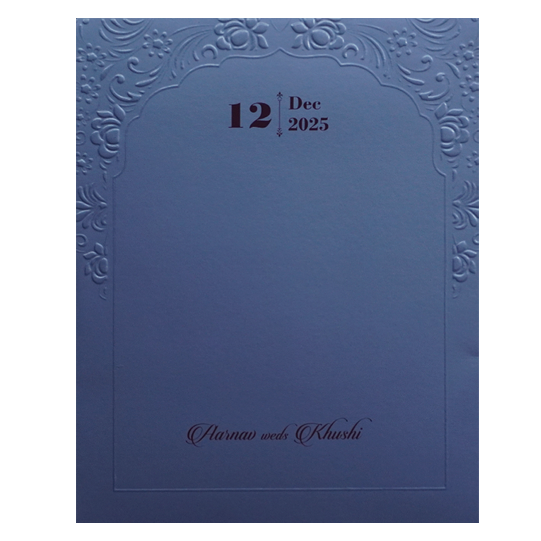 Blue Embossed Floral Wedding Card-King of Cards