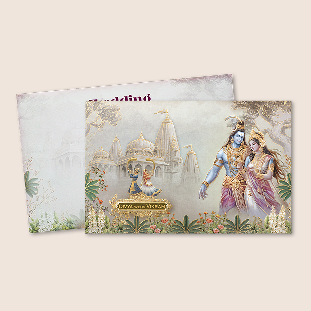 Grey Divine Shiva Parvati Wedding Card - KNKT1902C