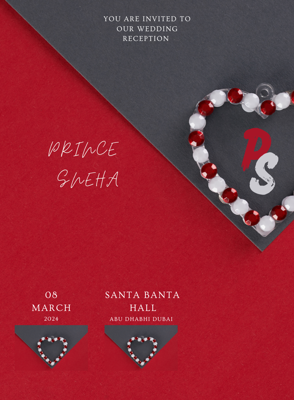 Red Pearls Wedding Reception Invitation-King of Cards