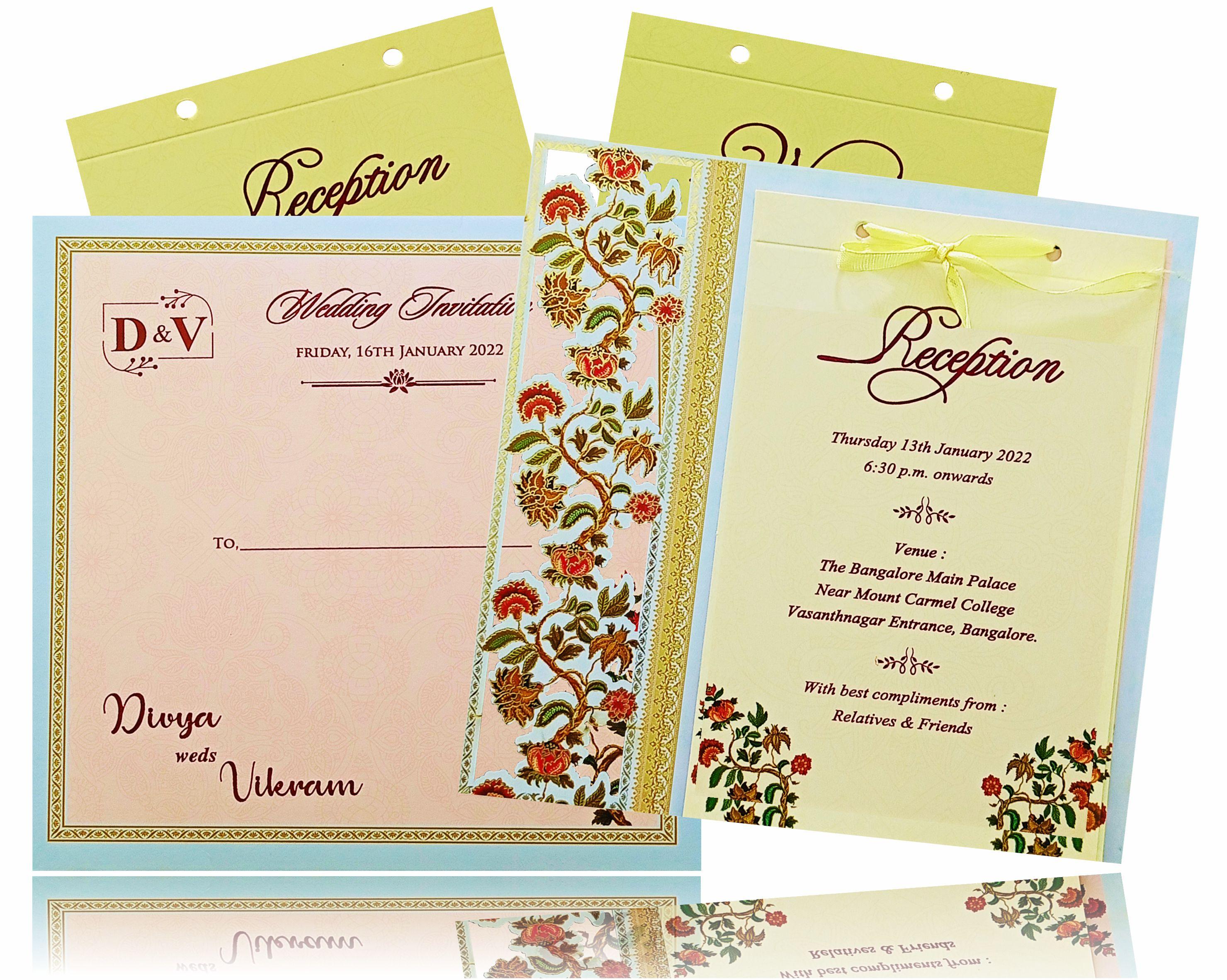 Pretty Red Flower Design Sky Blue Invitation Card - KNKA8053