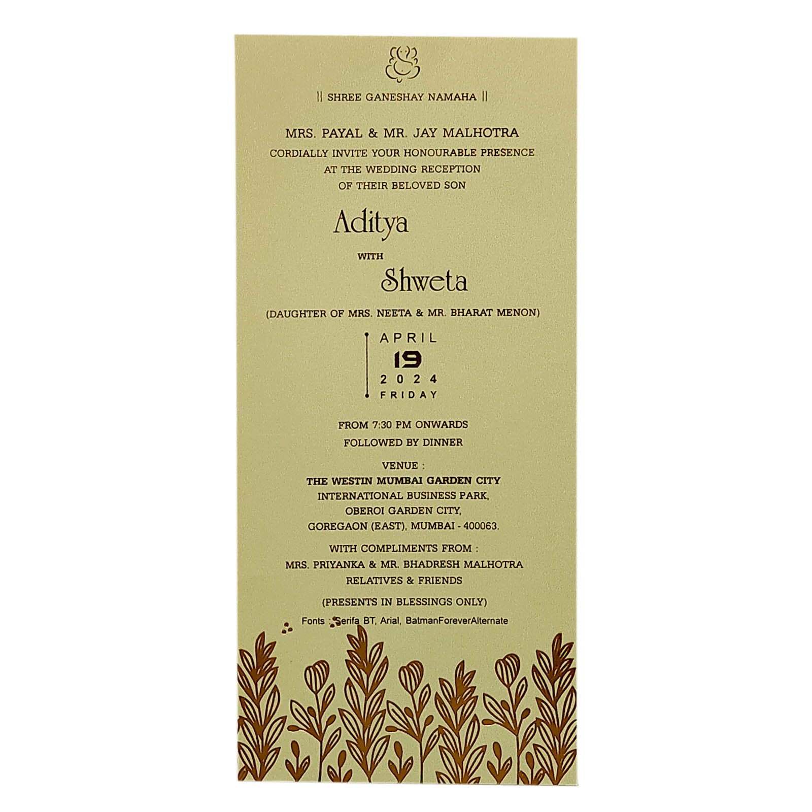 Grey Floral Foil Single Sheet Invitation Card-King of Cards
