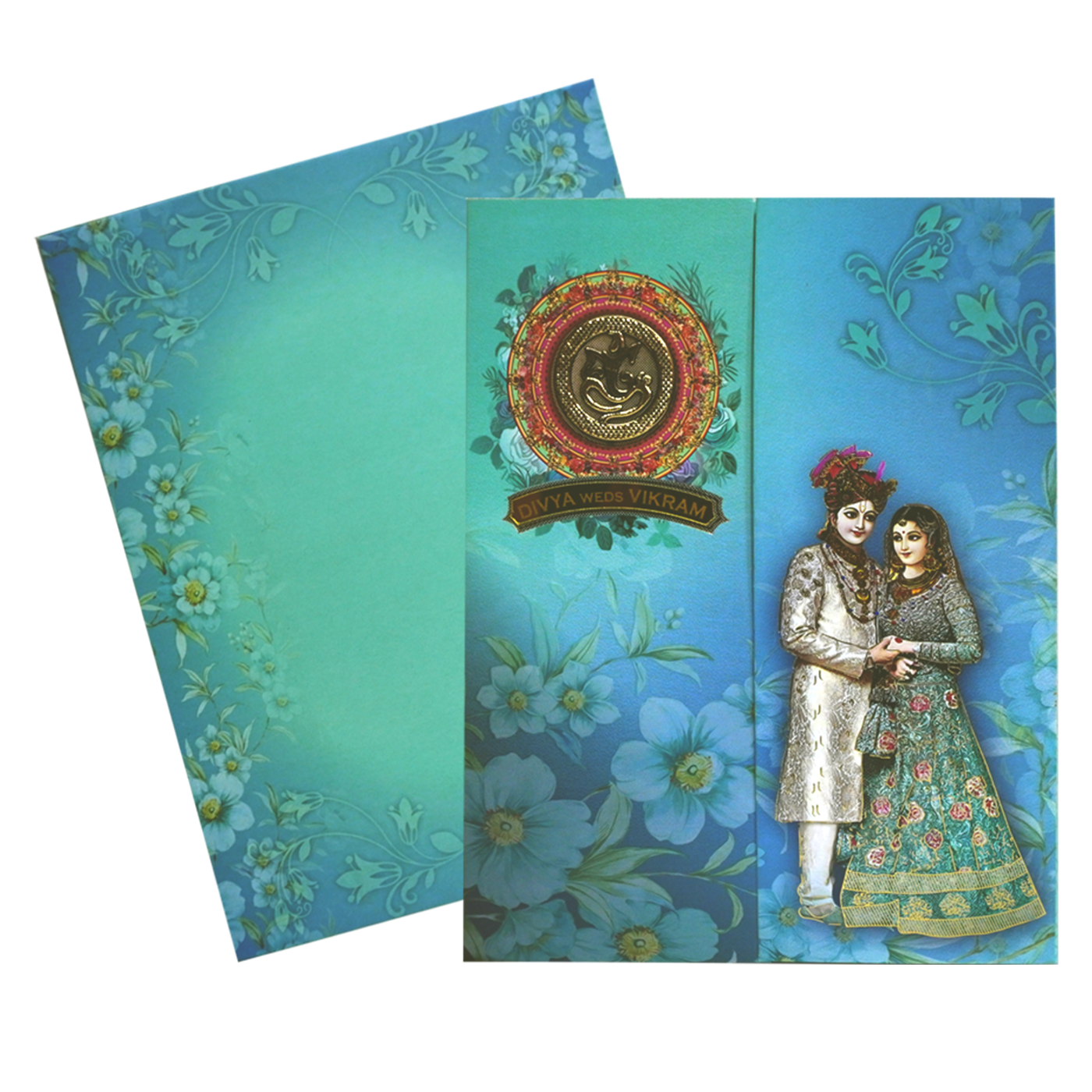 Dark Cyan Blue Wedding Card-KNKM8205