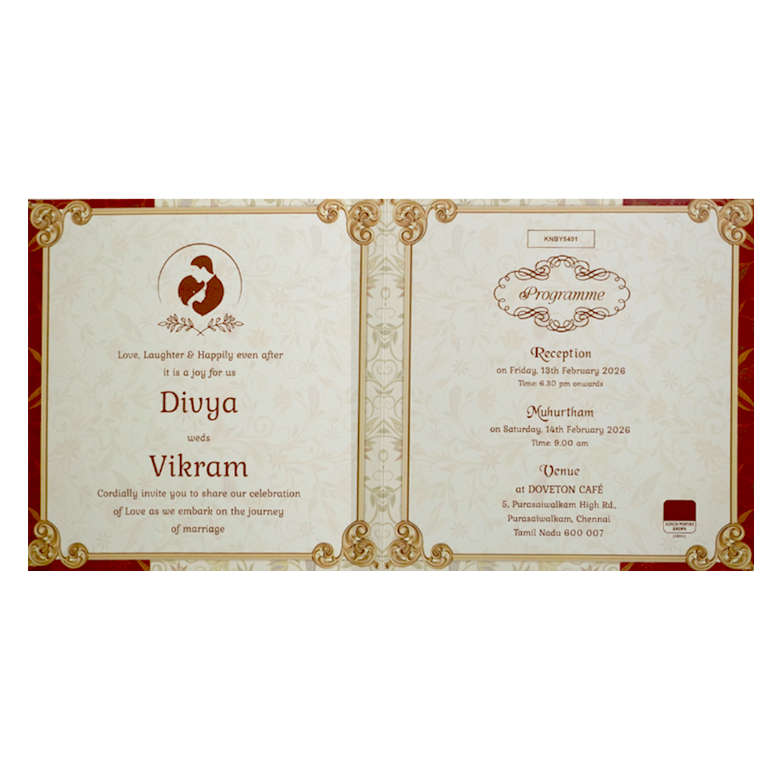 Berry Red Graceful Floral Design Wedding Card In Offset Print-KNBY5401