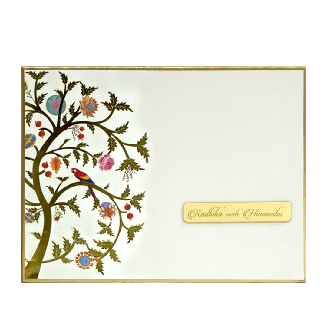 White Gold Foil Tree Wedding Card-KBM04380