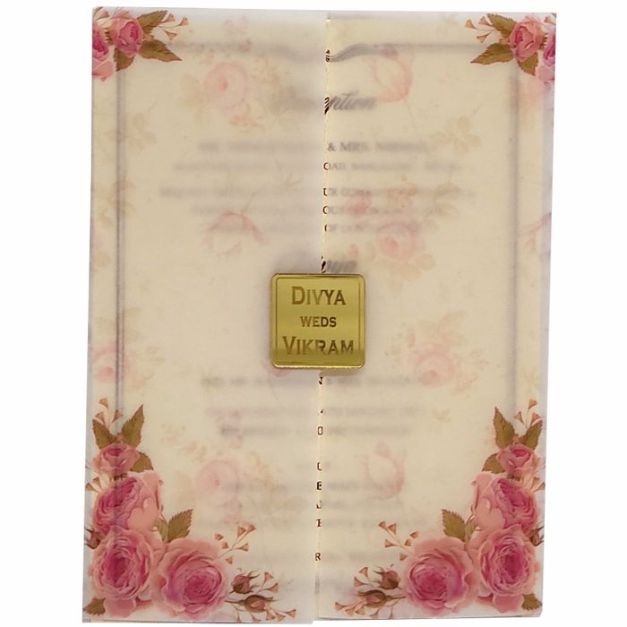 Pink Premium Floral Tracing Sheet Card In Offset Print-KNCY6071-King of Cards