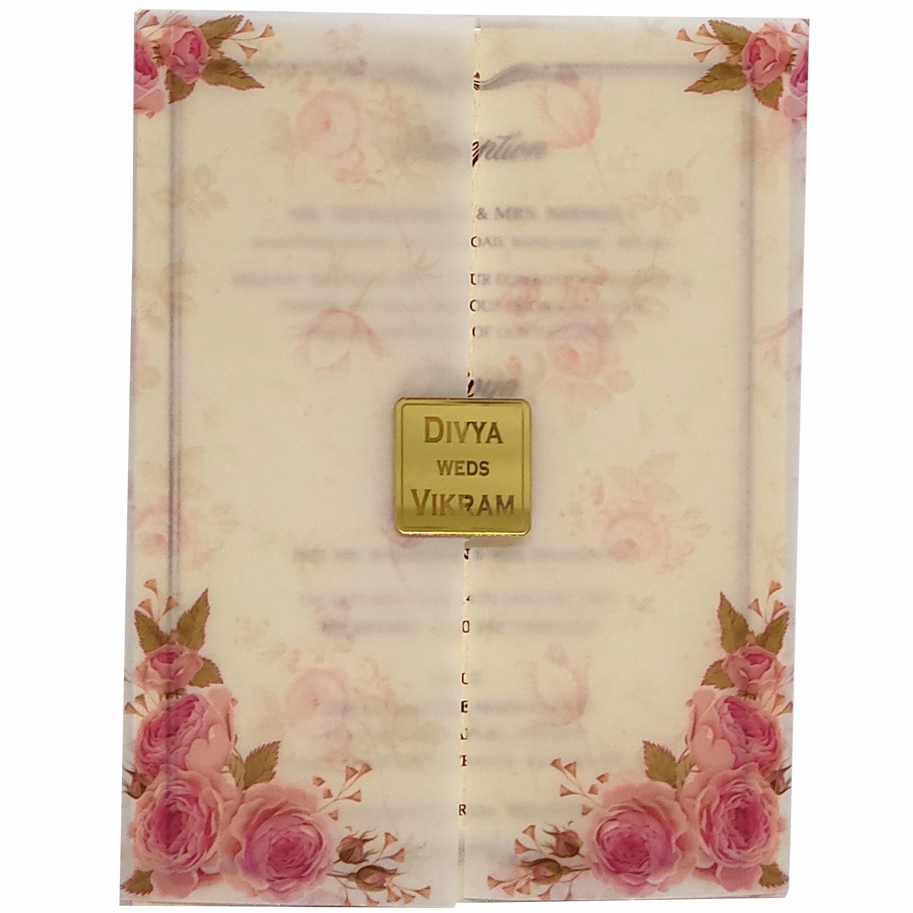 Pink Premium Floral Tracing Sheet Card In Offset Print-KNCY6071