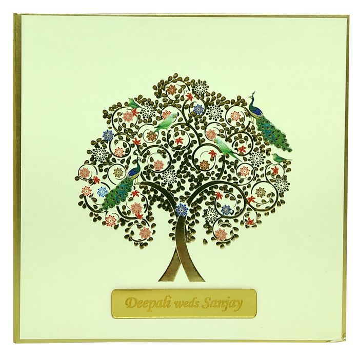 Beige Floral Padded Invitation Card-King of Cards