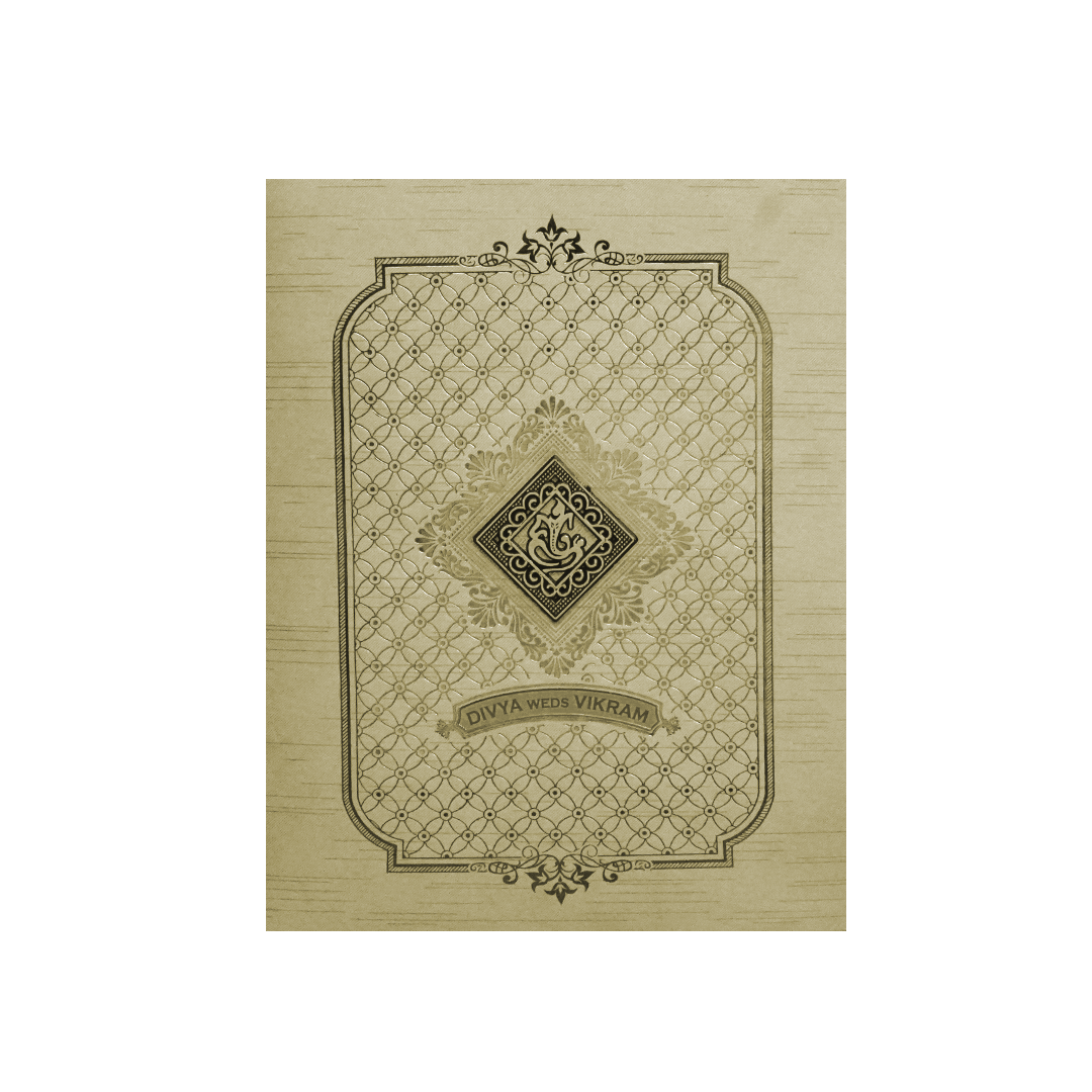 Metallic Beige Vinayaka Wedding Card-KNKR5031C