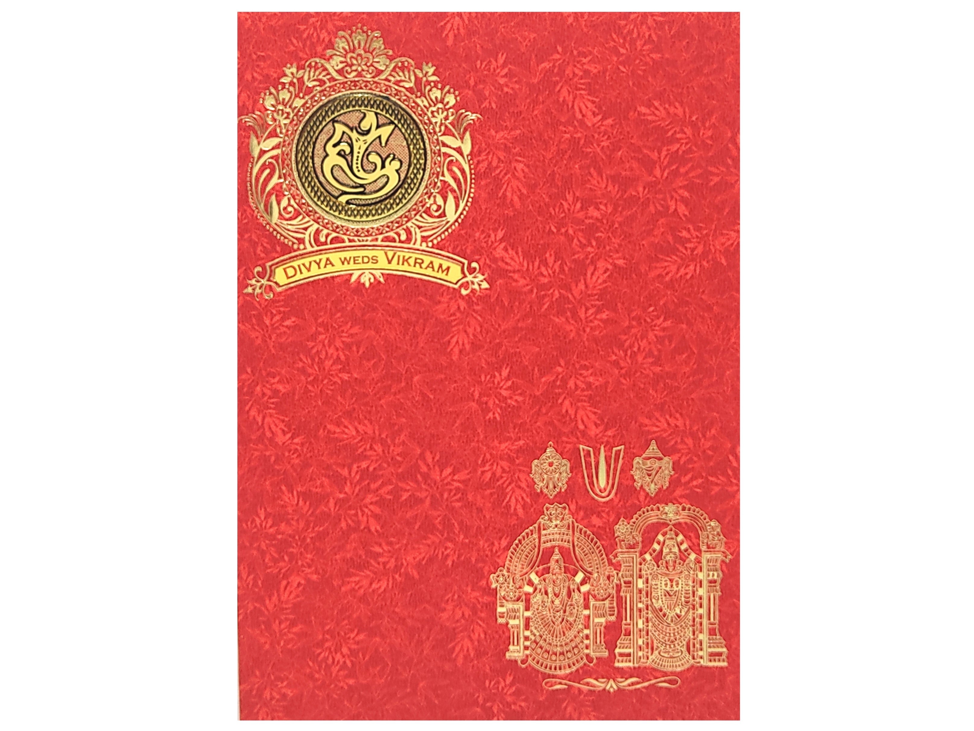 Red Metallic Balaji Padmavathi Invite In Gold Foiling-KNCM34RM