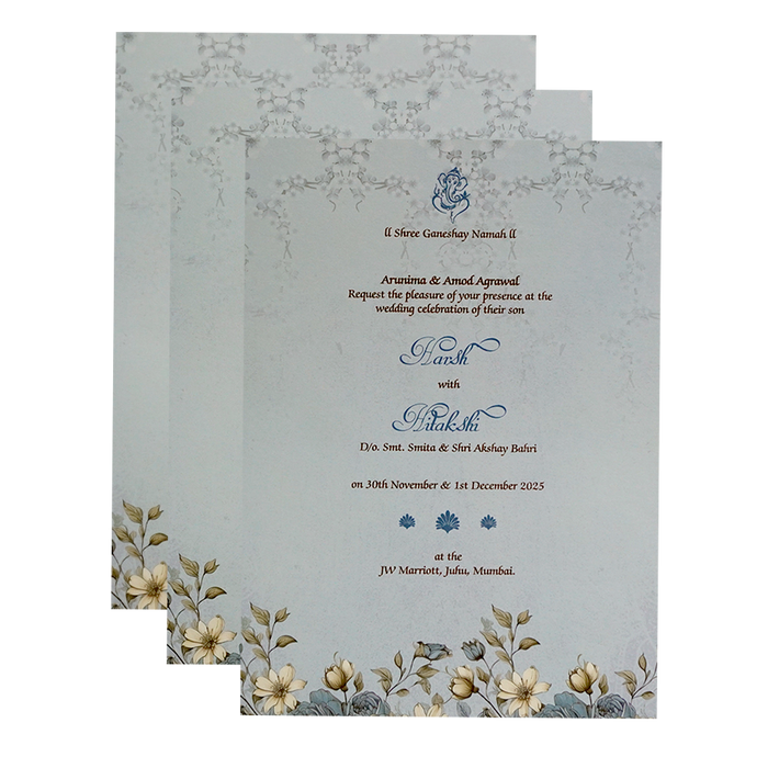 Blue Floral Wedding Card-King of Cards