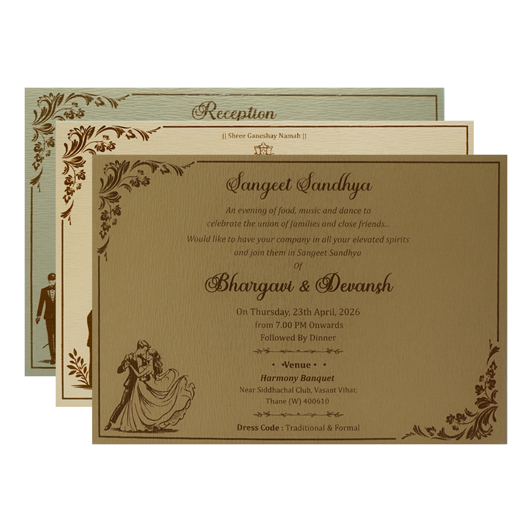 Cream Gold Floral Rectangular Padded Wedding Card-KSSC2390