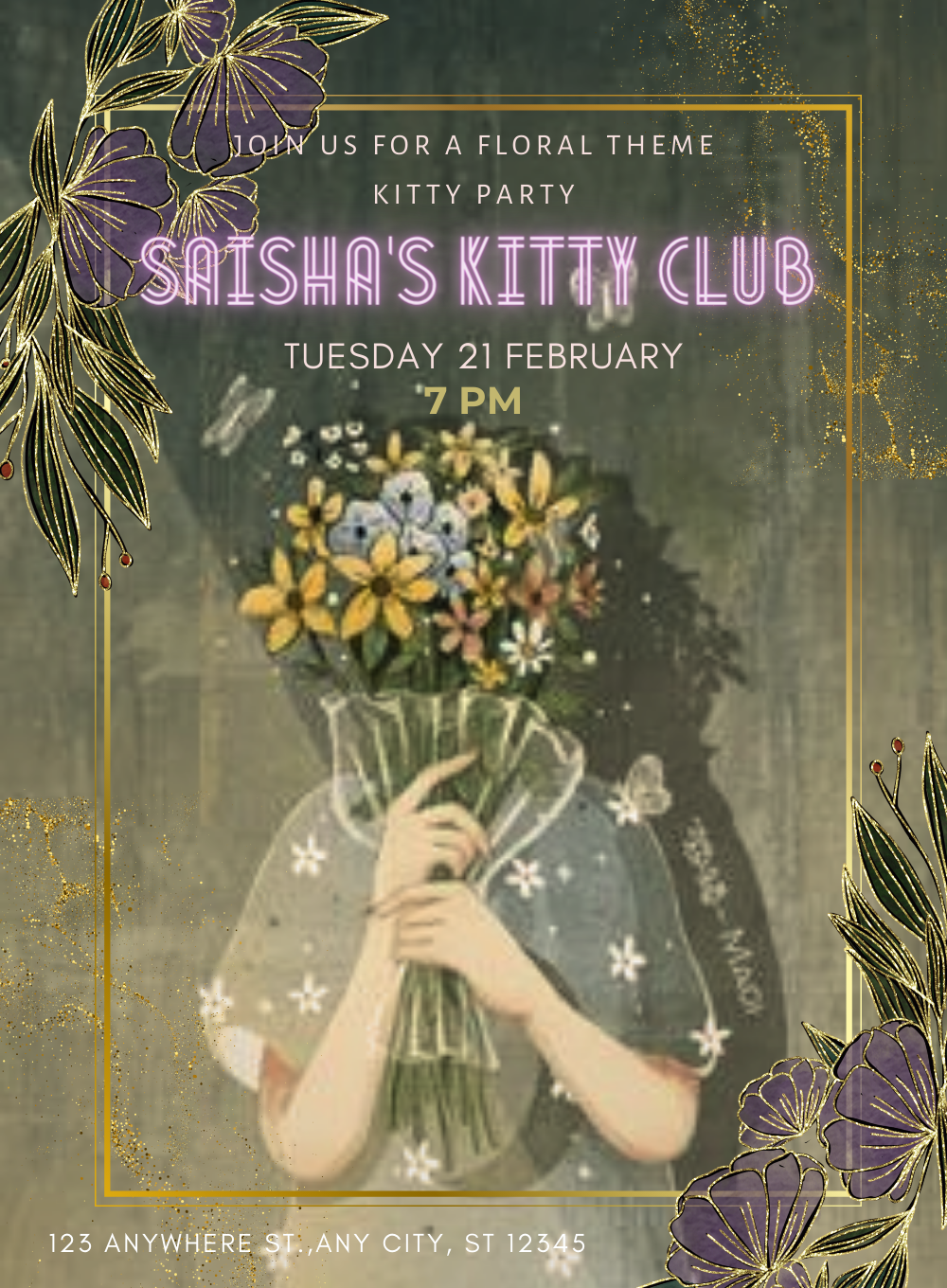 Floral Fantasy Kitty Party Invitation-AAKPI011