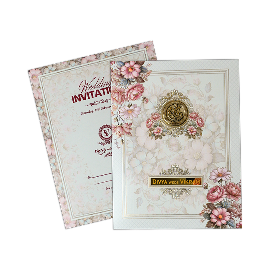 Pink Floral Padded Wedding Card-KNMO9311