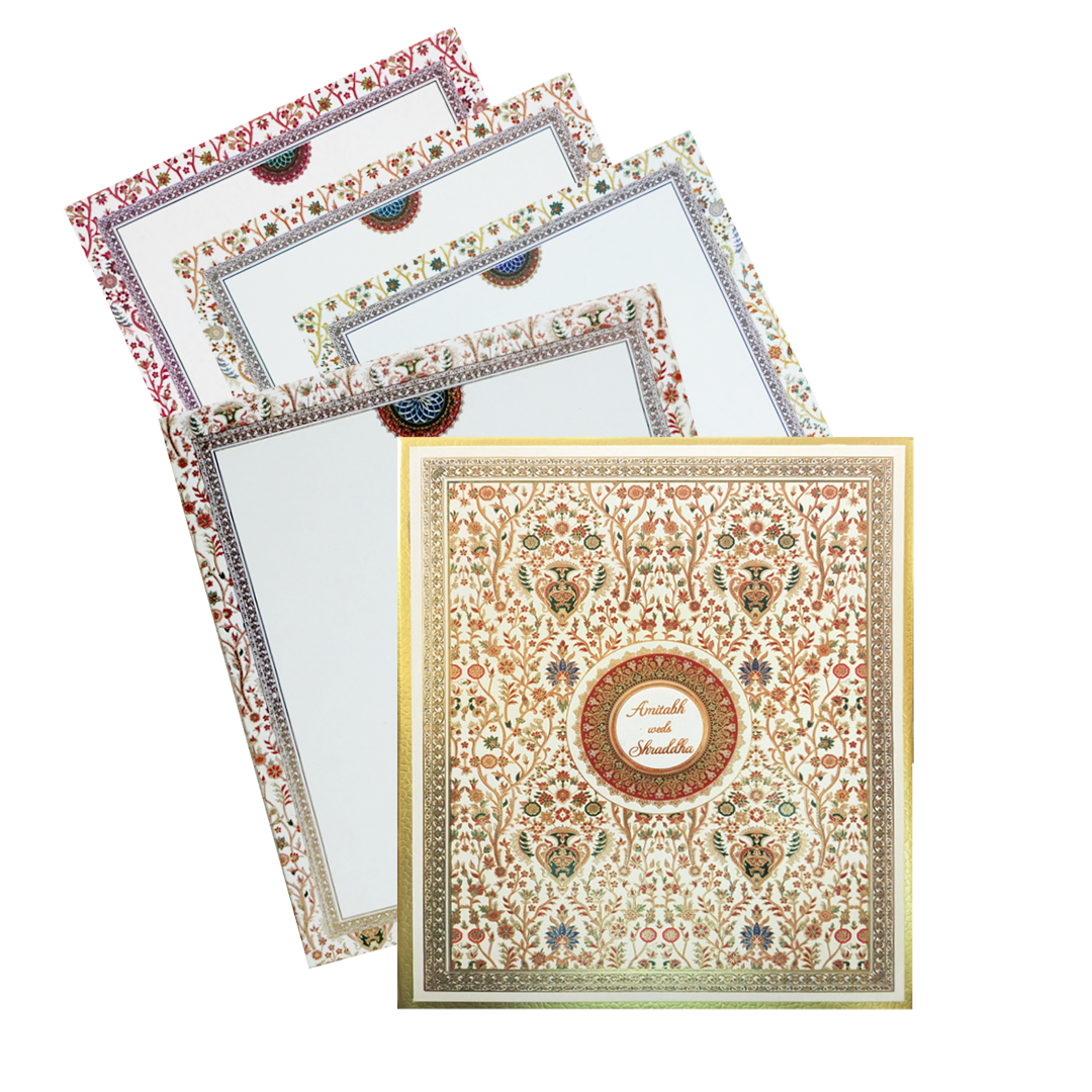 Celebrate in style with customized White Floral Pattern Padded Invitation Card. Order now! ?WhatsApp Support ?Express Delivery.