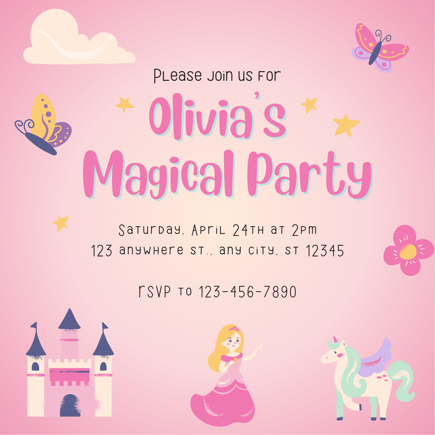 Pink Castle Princess & Fairytale Invitation-AAPAF001