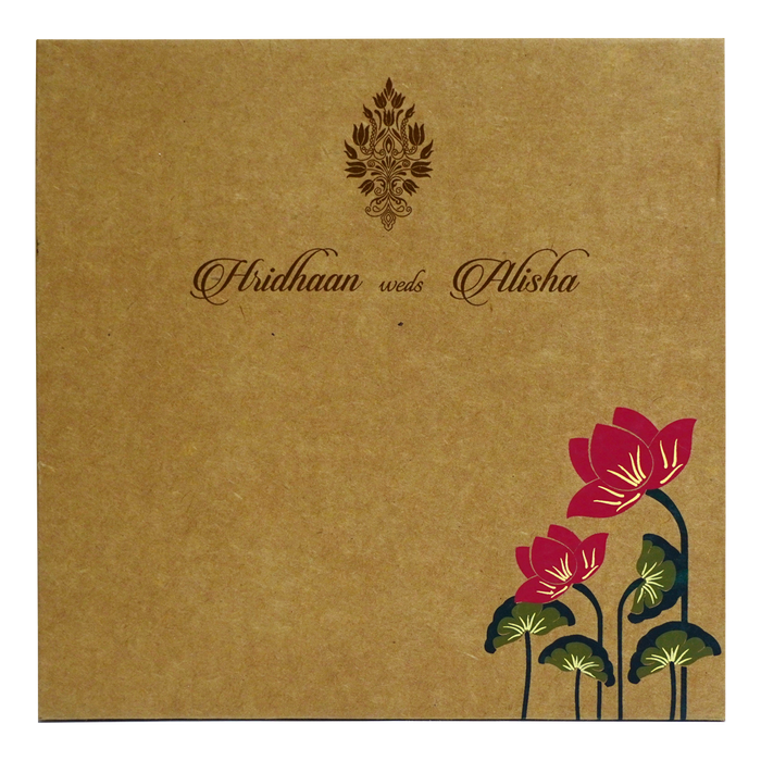 Khaki Brown Lotus Box Wedding Card-King of Cards