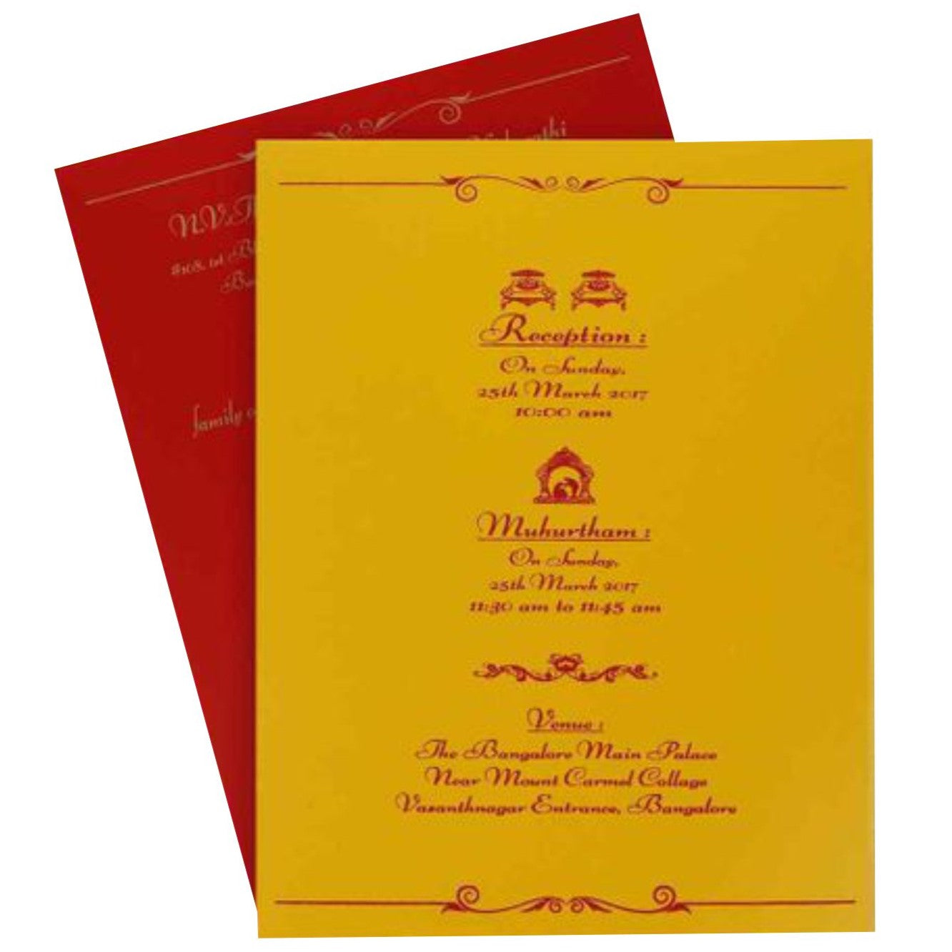 Plain Yellow Shading Ganesha Padded Wedding Card - KNK1584